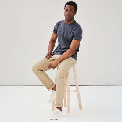 T-shirt col ras du cou en coton biologique, hommes - Mélange De Bleu Foncé