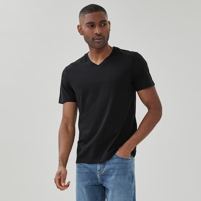 T-shirt à col en V en coton biologique pour hommes - Noir