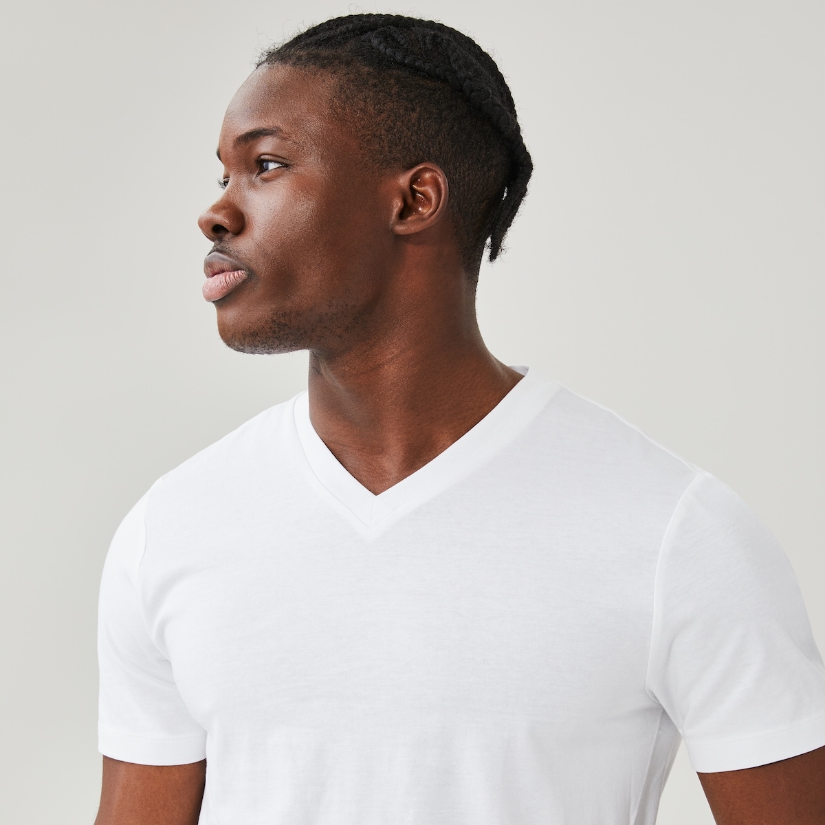 T-shirt  col enV en coton biologique pour hommes - Blanc