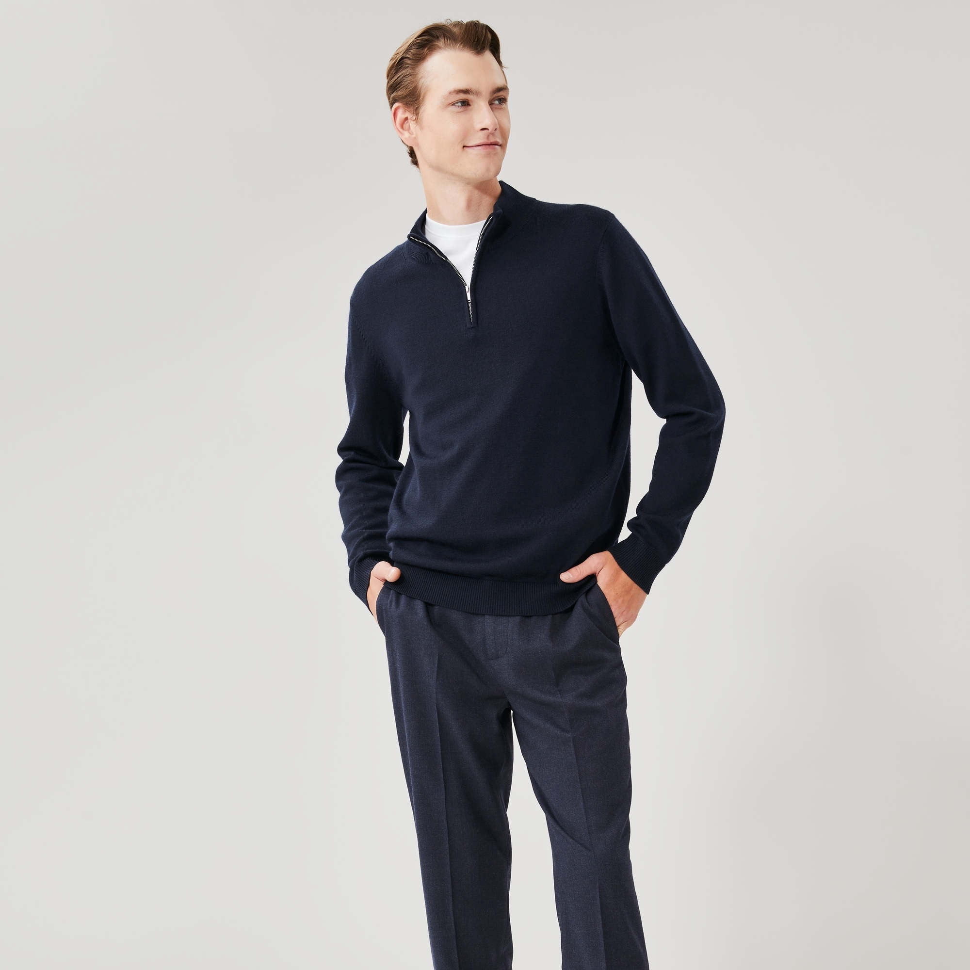 Men's Premium Quarter-Zip Merino Sweater in Dark Navy from Joe Fresh