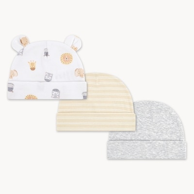 Newborn Huggies Organic Cotton Hat 3-Pack - Beige
