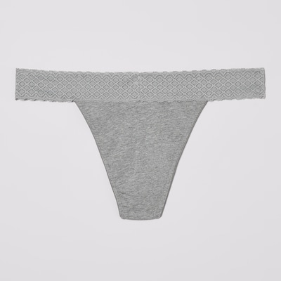 Women+ Cotton Lace Thong - Grey