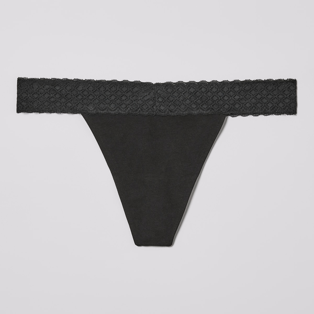 Women+ Cotton Lace Thong - Black