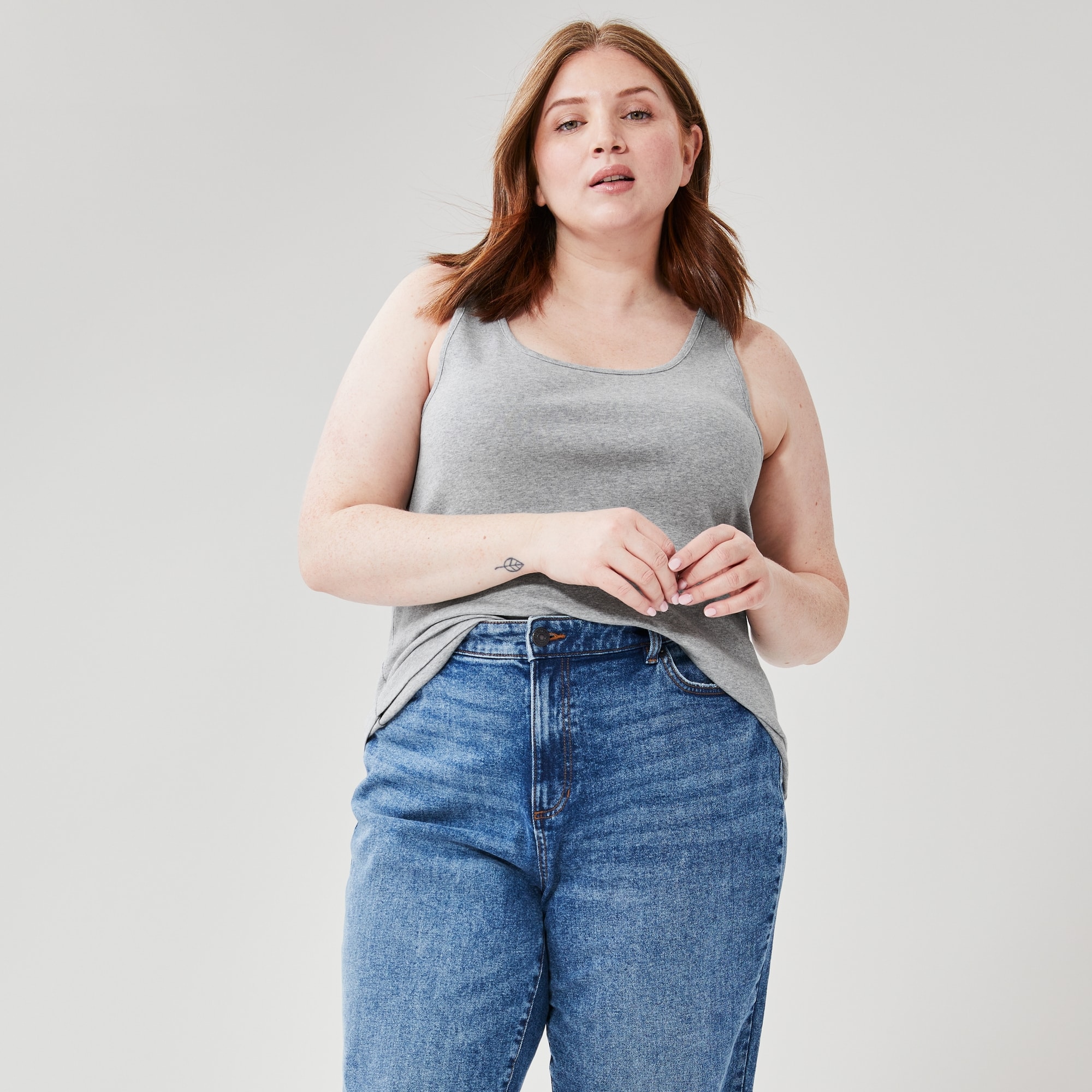トップス Nida Tank Grey Melange Women+ Organic Cotton Tank in Light Grey Mix from Joe Fresh