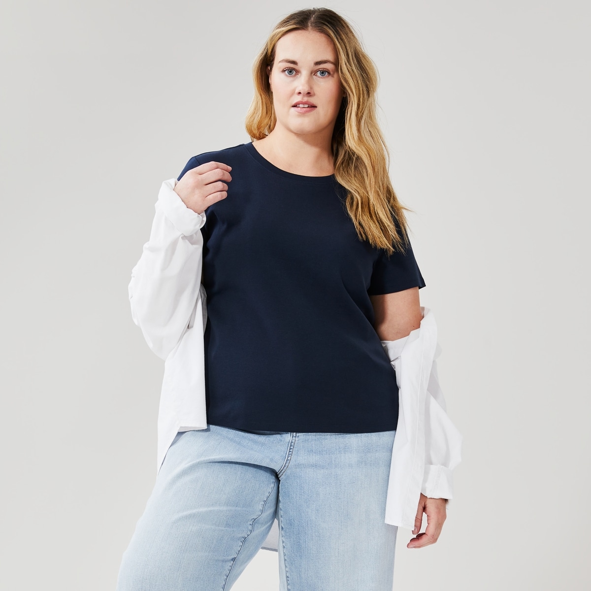 T-shirt col ras du cou en coton biologique Femmes+ - Jf Bleu Nuit