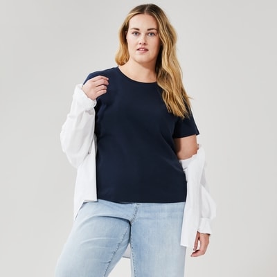 T-shirt col ras du cou en coton biologique Femmes+ - JF Bleu nuit