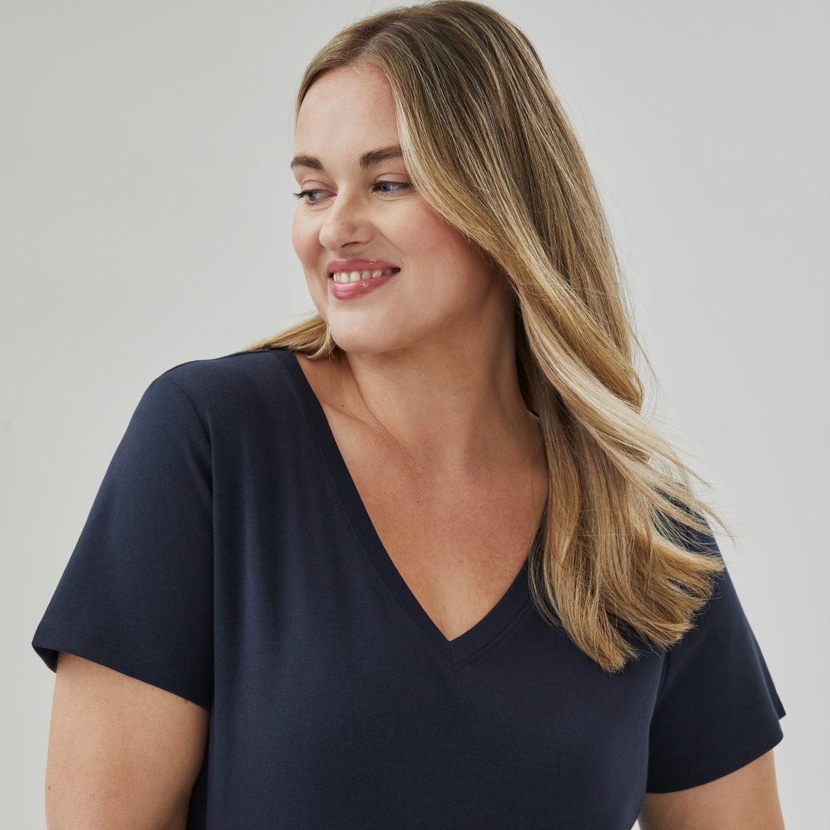 T-shirt  col enV en coton biologique Femmes+ - Jf Bleu Nuit