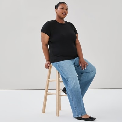 T-shirt côtelé à coupe ajustée Femmes+ - Noir JF