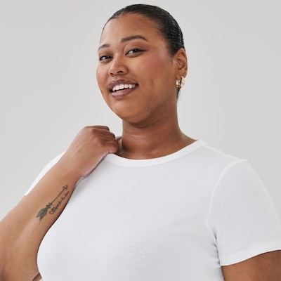 Women+ Slim-Fit Ribbed T-Shirt - White