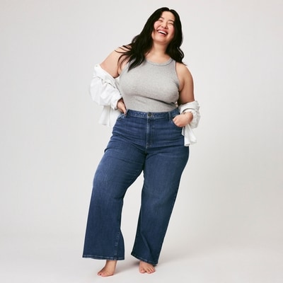 Jean à taille haute et à jambe large Femmes+ - Laver Foncé