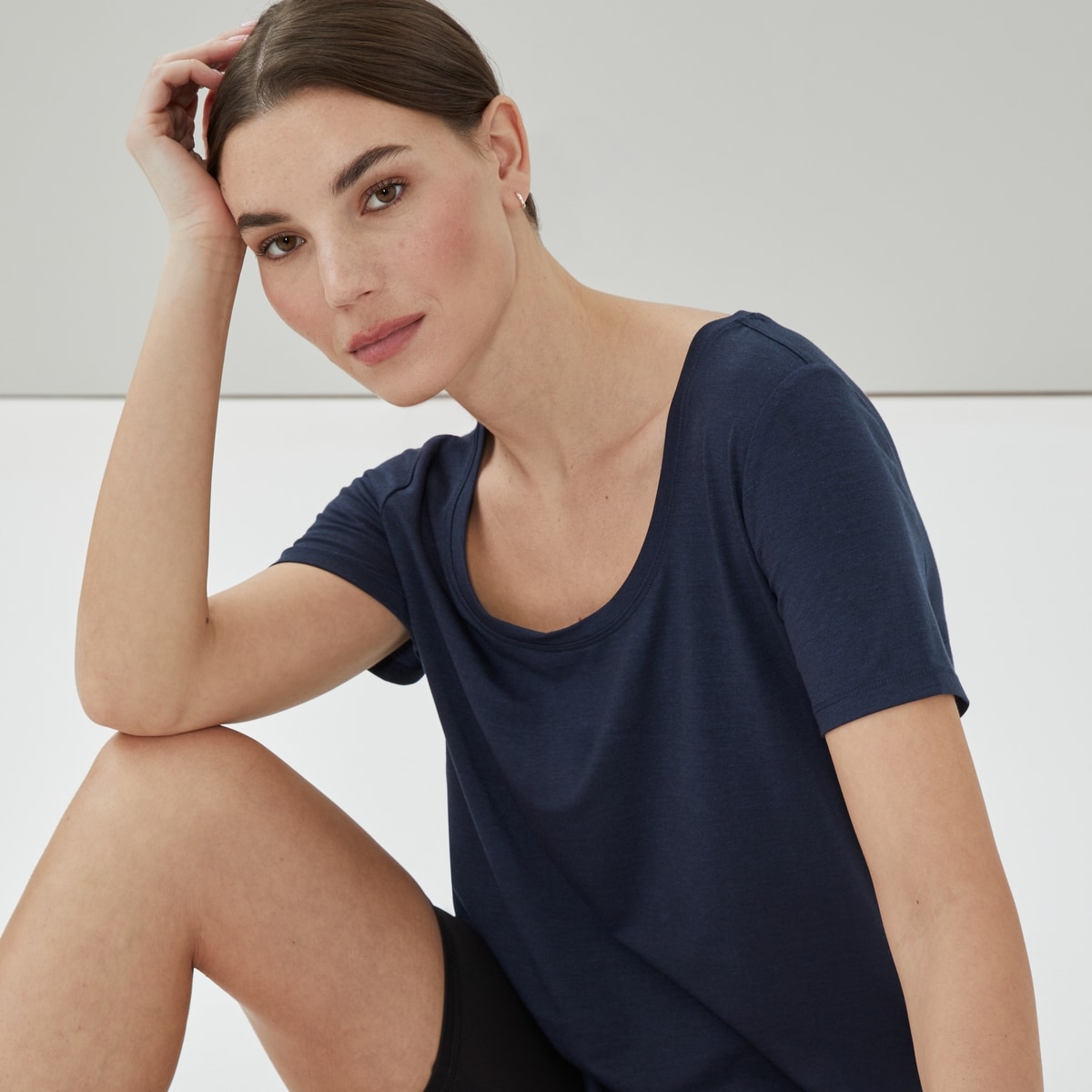 T-shirt sport col rond - Mlange De Marine