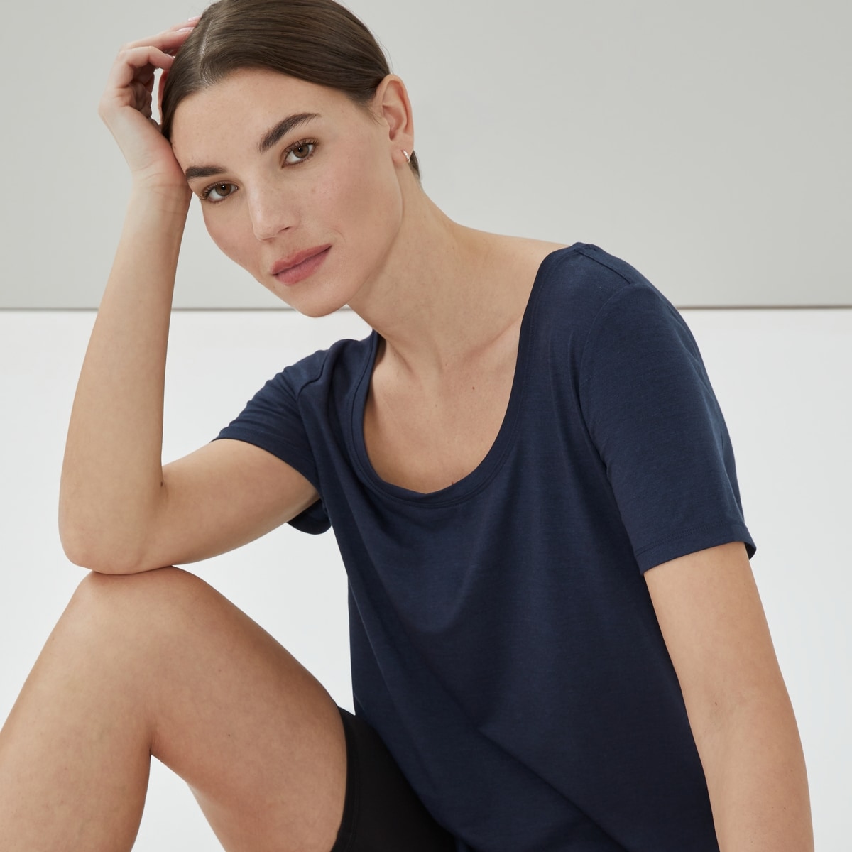 T-shirt sport col rond - Mlange De Marine