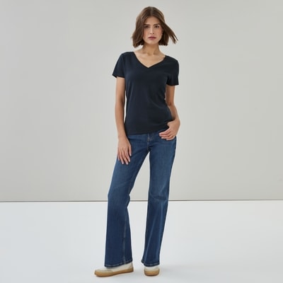 T-shirt à col en V en coton biologique - JF Bleu nuit