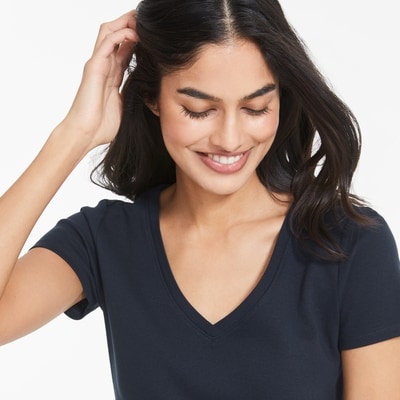 T-shirt à col en V en coton biologique - JF Bleu nuit