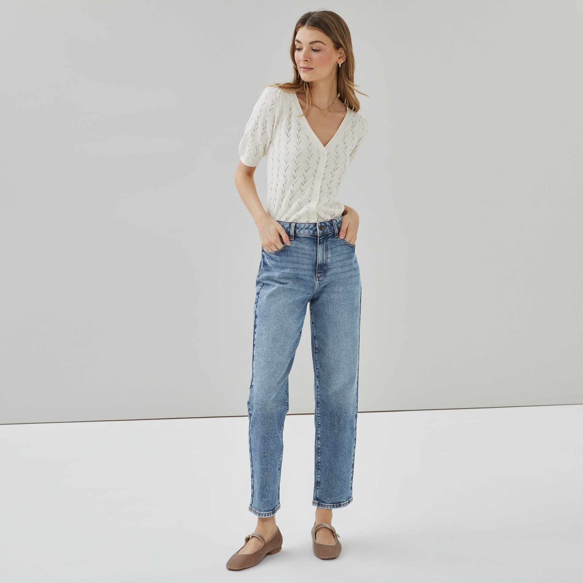 Medium Wash Straight Fit Jean in Blue from Joe Fresh
