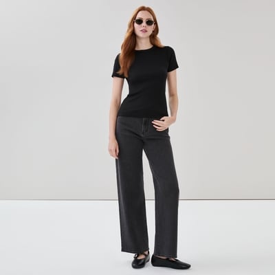 Slim-Fit Ribbed T-Shirt - JF Black