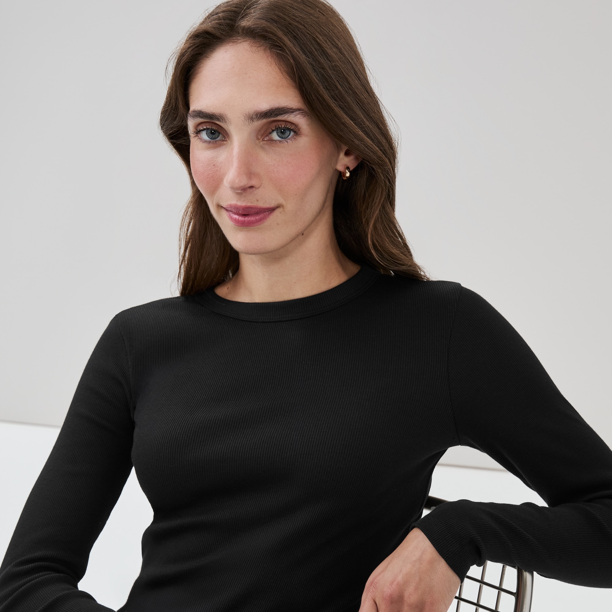 Slim-Fit Ribbed Long Sleeve Top