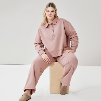 Chandail en molleton col polo Femmes+