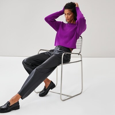 Chandail en tricot encolure bateau - Violet Fonc