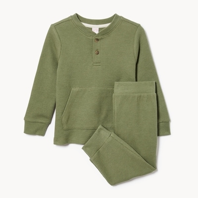 Ensemble 2 pièces en tissu gaufré, bébés garçons - Olive Pâle
