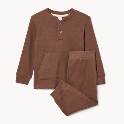 Ensemble 2 pièces en tissu gaufré, bébés garçons - Brun Foncé