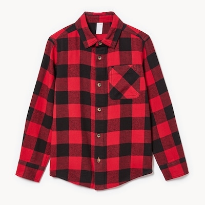 Kid Boys' Buffalo Plaid Flannel Shirt - Cherry Red