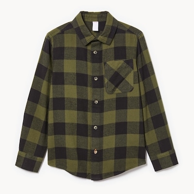 Kid Boys' Buffalo Plaid Flannel Shirt - Jungle Green