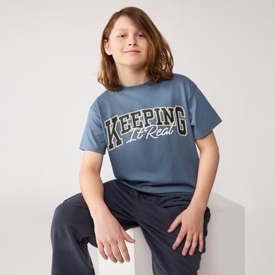 Tween Boys' Drop Shoulder T-Shirt - Dusty Blue