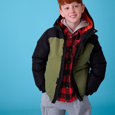 Kid Boys' Colour Block Snow Jacket - Dark Olive