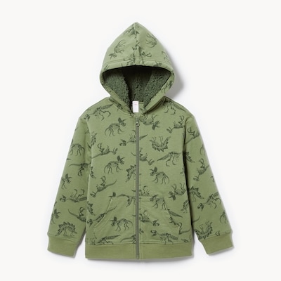 Kid Boys' Printed Teddy Fleece Lined Hoodie - Olive
