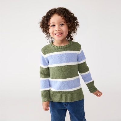 Toddler Boys' Stripe Cotton Sweater - Light Olive