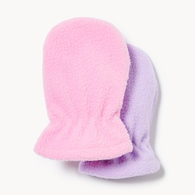 2 paires de mitaines en molleton, bébés filles - Lilas