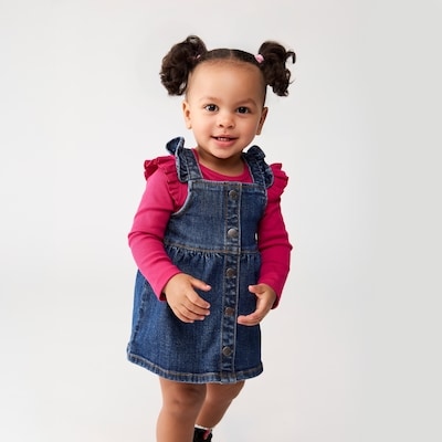 Robe chasuble en denim pour bébés filles - Marine