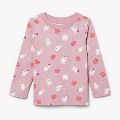 Haut imprimé à manches longues côtelé, bébé fille - Ouvert Violet