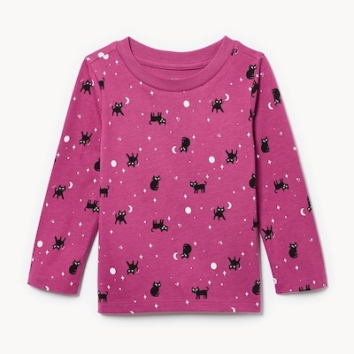 Haut imprimé à manches longues côtelé, bébé fille - Magenta