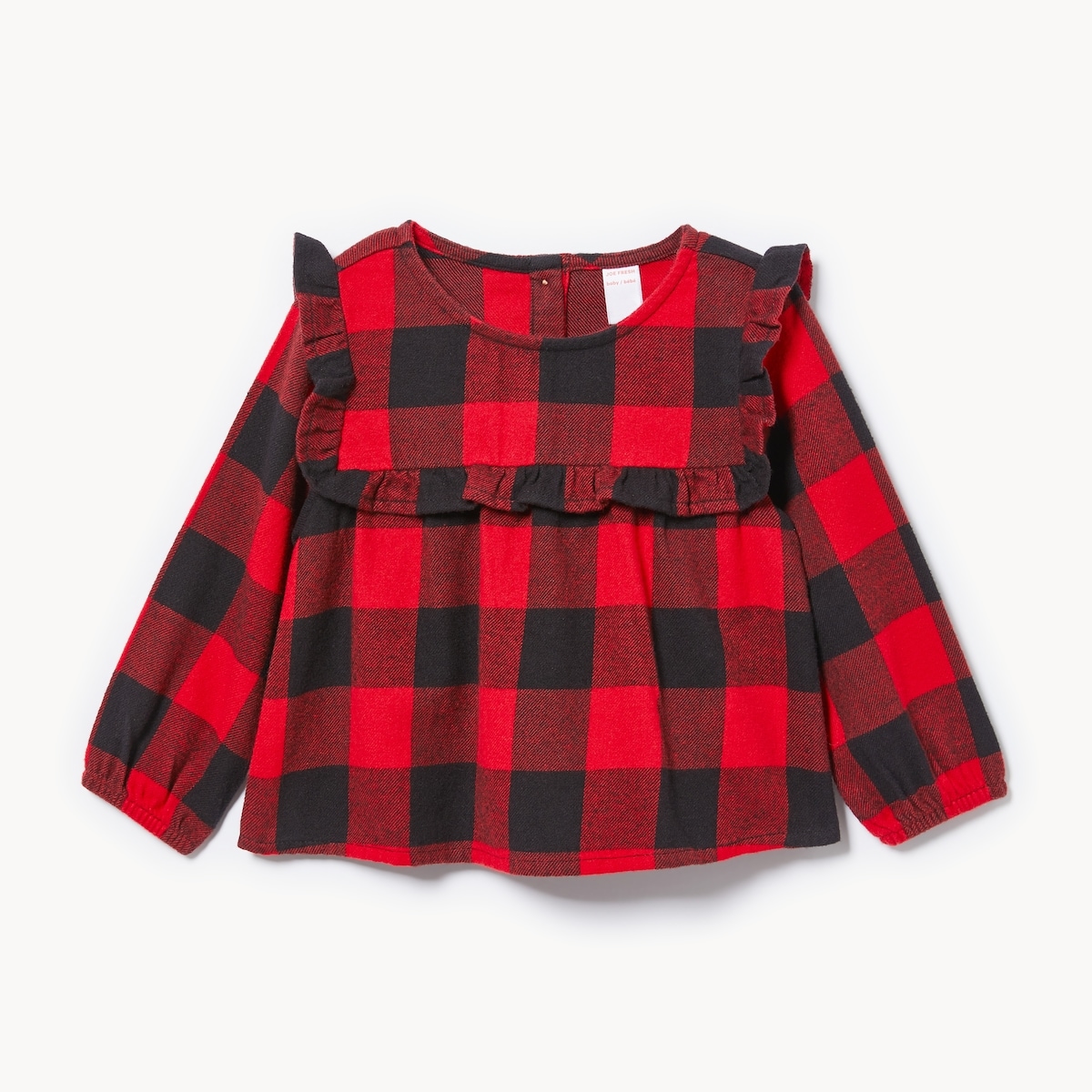 Joe Fresh Haut à manches longues en flanelle à volants 1 ea, 16,00 $/1ch