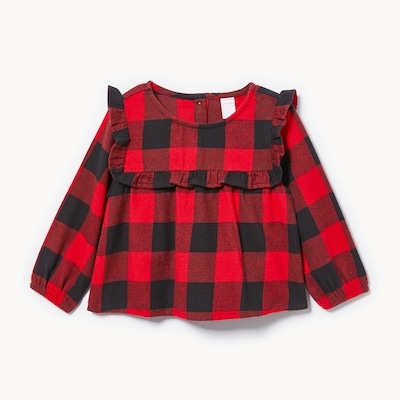 Baby Girls' Ruffle Flannel Long Sleeve Top - Cherry Red