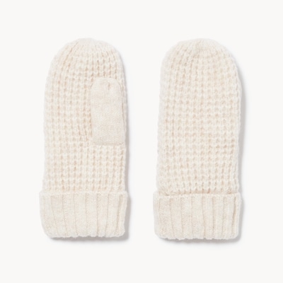 Kid Girls' Waffle Knit Mittens - Oatmeal