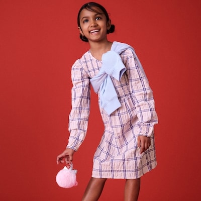 Kid Girls' Smocked Plaid Dress - Light Pink