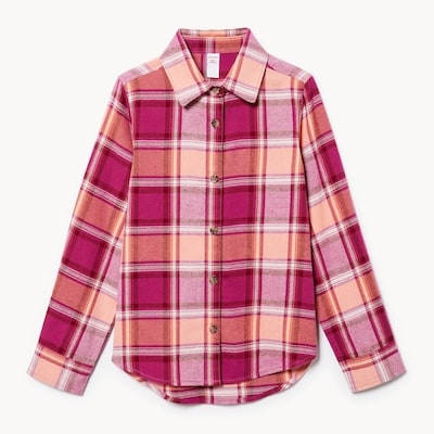 Kid Girls' Flannel Button-Up - Fuchsia