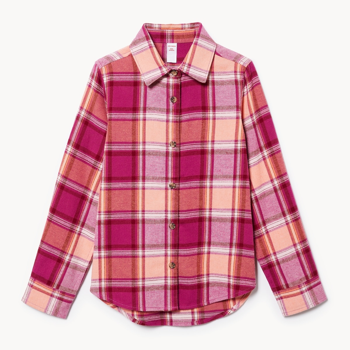 Chemise boutonne en flanelle pour filles - Fuchsia