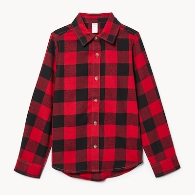 Chemise boutonnée en flanelle pour filles - ROUGE cerise