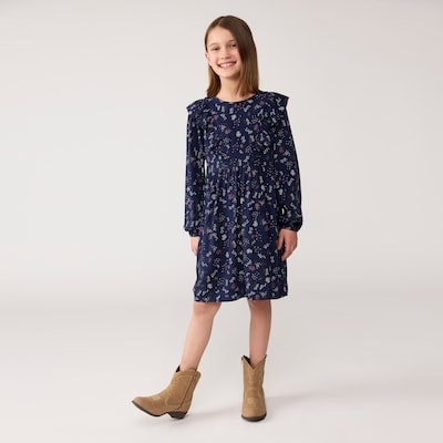 Kid Girls' Printed Ruffle Dress - Dark Navy