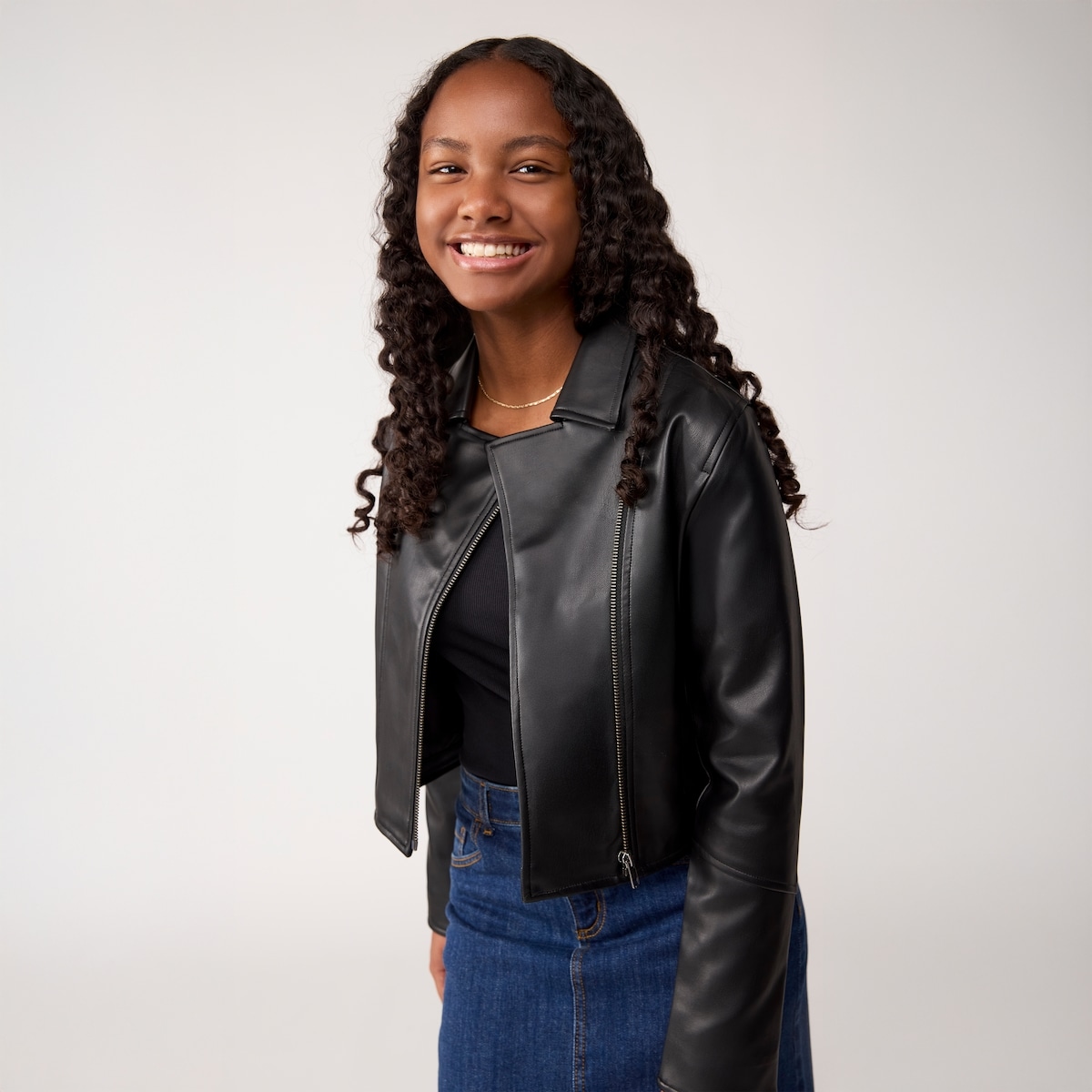 Tween Girls' Biker Jacket - Jf Black