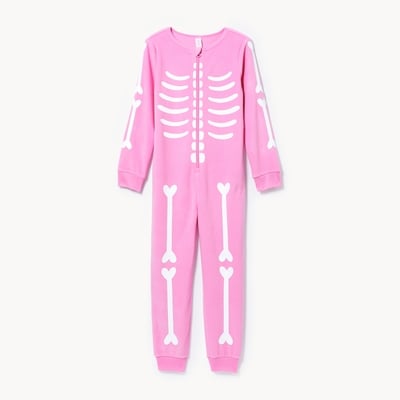Kid Skeleton Microfleece Sleeper - Bright Pink