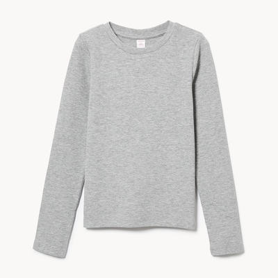 Kid Girls' Ribbed Long Sleeve Top - Light Grey Mix