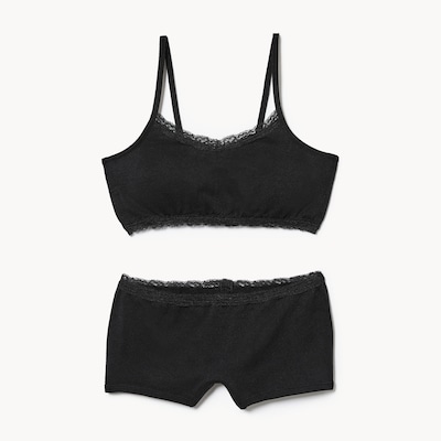Kid Girls' 2-Piece Seamless Lace Bralette Set - Black