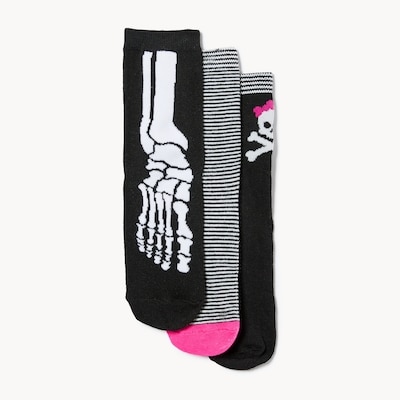 Kid Girls' 3-Pack Halloween Crew Socks - Black