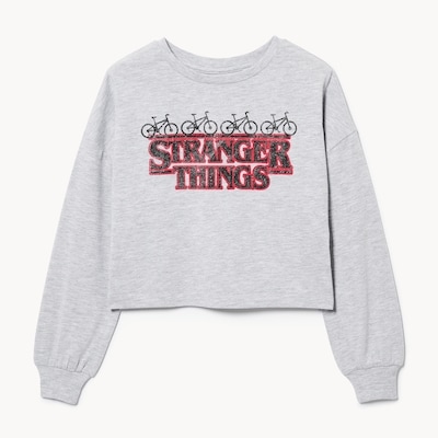 Kid Girls' Stranger Things Long Sleeve Top - Light Grey Mix