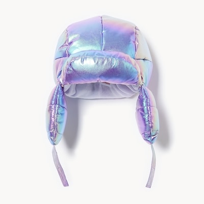 Toddler Girls' Iridescent Puffer Trapper Hat - Purple